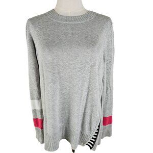 Lisa Todd Gray Sweater Size Medium, Side Zipper To Striped Detail